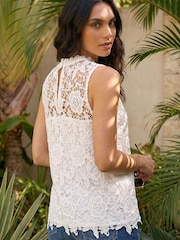 Roman White High Neck Stretch Lace Top - Image 3 of 4