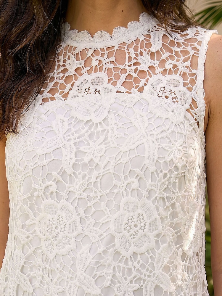 Roman White High Neck Stretch Lace Top - Image 4 of 4 Roman White High Neck Stretch Lace Top - Image 4 of 4