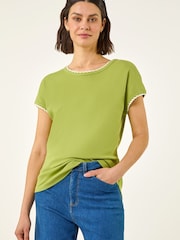 Roman Green Stitch Detail Ribbed Top - Image 1 of 5