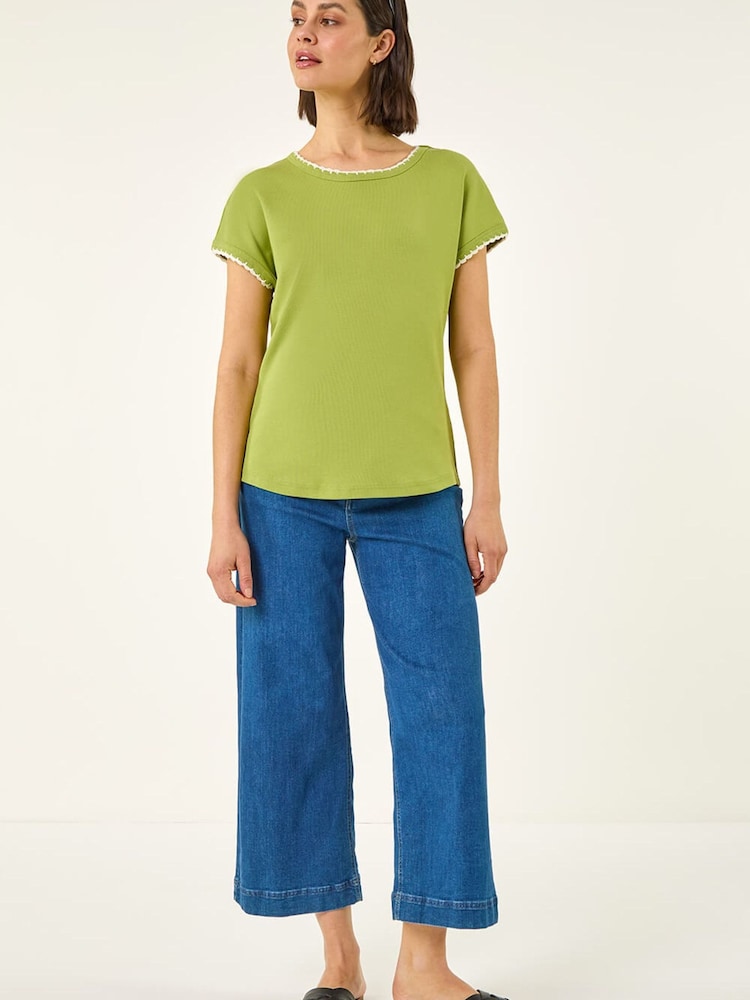 Roman Green Stitch Detail Ribbed Top - Image 2 of 5