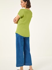 Roman Green Stitch Detail Ribbed Top - Image 3 of 5