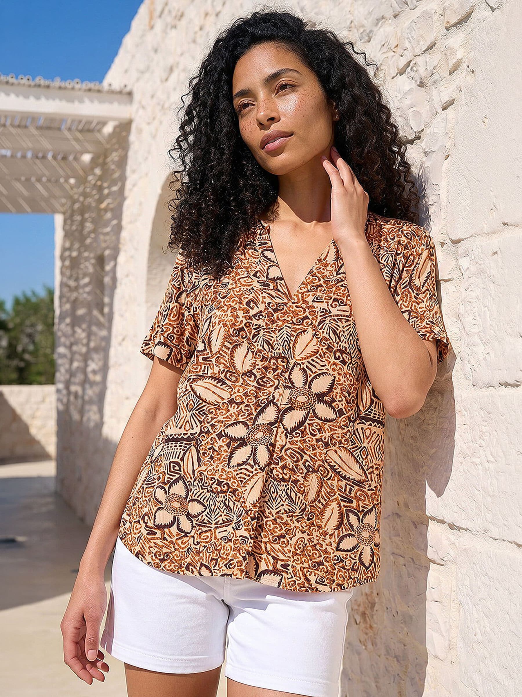 Roman Women's Rust Floral Abstract Print Tunic Top Size 18 - Image 2