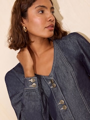 Friends Like These Rinse Wash V-Neck Puff Sleeved Denim Mini Dress - Image 3 of 5