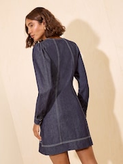 Friends Like These Rinse Wash V-Neck Puff Sleeved Denim Mini Dress - Image 5 of 5