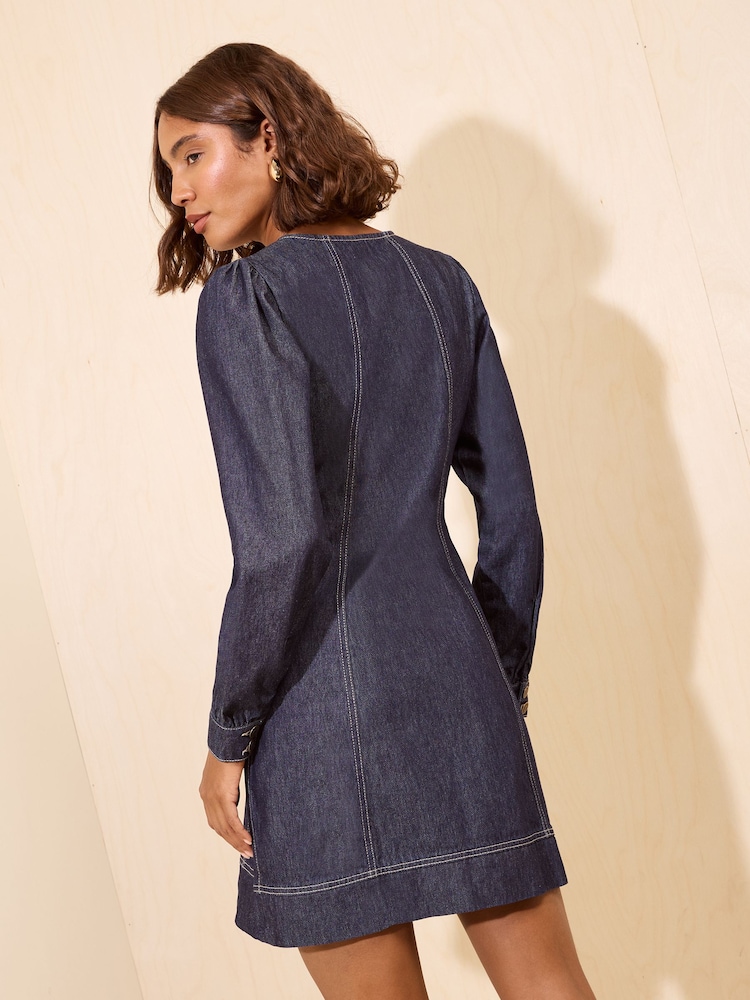 Friends Like These Rinse Wash V-Neck Puff Sleeved Denim Mini Dress - Image 5 of 5