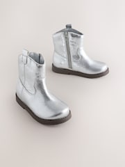 Silver Metallic Standard Fit (F) Western Ankle Boots - Image 1 of 5