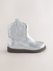 Silver Metallic Standard Fit (F) Western Ankle Boots - Image 2 of 5