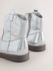 Silver Metallic Standard Fit (F) Western Ankle Boots - Image 4 of 5