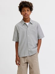 JACK & JONES Junior Grey Mini Checked Short Sleeved Shirt with Back Embroidery - Image 3 of 7