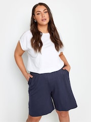 Yours Curve Blue Jersey Pull On Shorts - Image 1 of 4