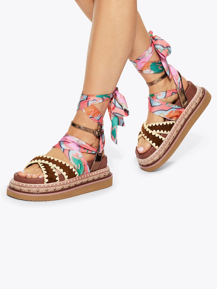 Kurt Geiger London Nude Orson Cross Scarf Sandals - Image 1 of 5