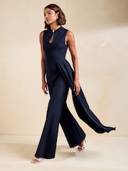 Friends Like These Navy Premium Drape Wide Leg Jumpsuit - Image 1 of 5