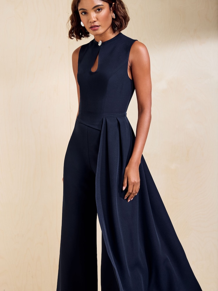 Friends Like These Navy Premium Drape Wide Leg Jumpsuit - Image 2 of 5 Friends Like These Navy Premium Drape Wide Leg Jumpsuit - Image 2 of 5