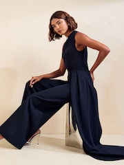 Friends Like These Navy Premium Drape Wide Leg Jumpsuit - Image 3 of 5