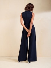 Friends Like These Navy Premium Drape Wide Leg Jumpsuit - Image 5 of 5