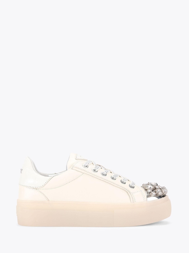 Kurt Geiger London Cream Crystal Toecap Cupsole Trainers - Image 2 of 5