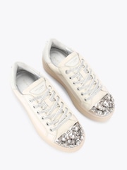 Kurt Geiger London Cream Crystal Toecap Cupsole Trainers - Image 3 of 5