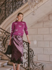 Love & Roses X V&A Pink Crew Neck Embellished Butterfly Detail Knitted Jumper - Image 3 of 4