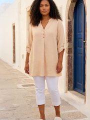 Roman Natural Curve Button Detail Tunic Top - Image 1 of 4