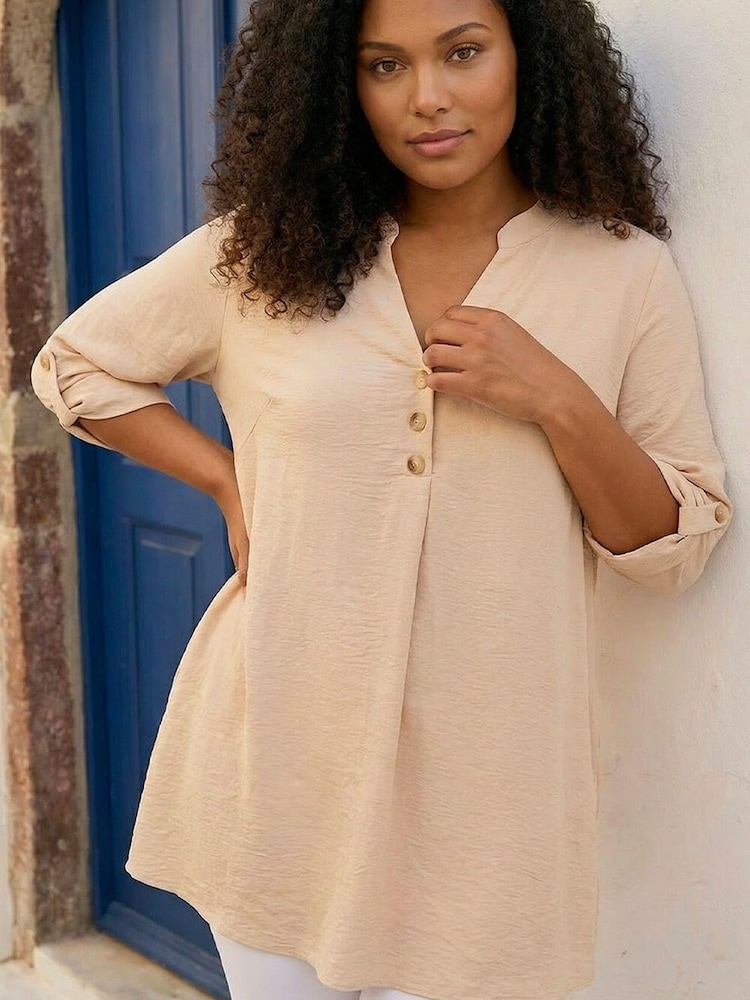 Roman Natural Curve Button Detail Tunic Top - Image 2 of 4