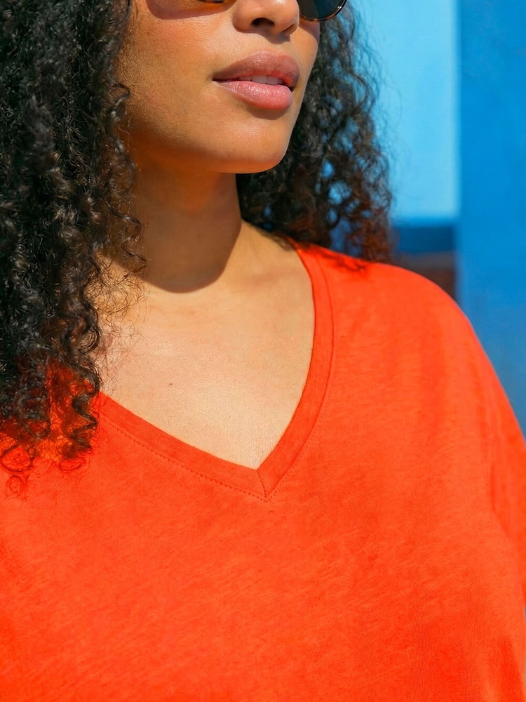 Roman Orange Curve V-Neck Stretch Top - Image 2 of 4