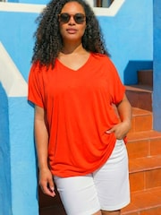 Roman Orange Curve V-Neck Stretch Top - Image 3 of 4