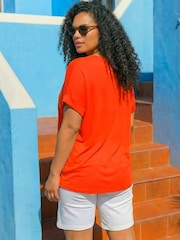 Roman Orange Curve V-Neck Stretch Top - Image 4 of 4