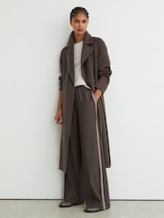 Reiss Taupe Neutral Marlow Petite Mélange Side-Stripe Wide-Leg Trousers - Image 1 of 8