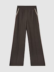 Reiss Taupe Neutral Marlow Petite Mélange Side-Stripe Wide-Leg Trousers - Image 2 of 8