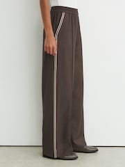 Reiss Taupe Neutral Marlow Petite Mélange Side-Stripe Wide-Leg Trousers - Image 3 of 8