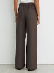 Reiss Taupe Neutral Marlow Petite Mélange Side-Stripe Wide-Leg Trousers - Image 6 of 8