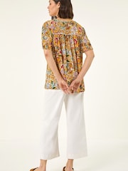 Roman Yellow Floral Textured Stitch Tunic Top - Image 4 of 5