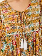 Roman Yellow Floral Textured Stitch Tunic Top - Image 5 of 5
