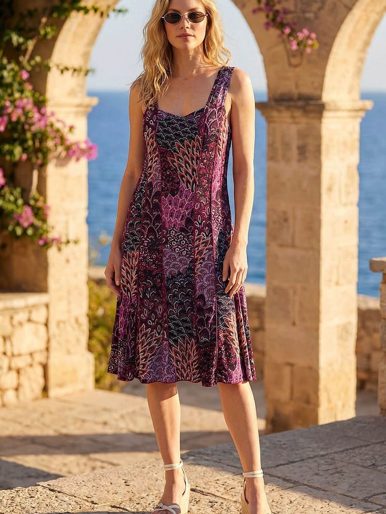 Roman Pink Peacock Print Panel Dress - Image 1 of 4