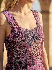 Roman Pink Peacock Print Panel Dress - Image 4 of 4