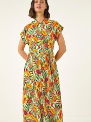 Roman Fruit Print Belted Midi Dress - Imagen 1 de 5