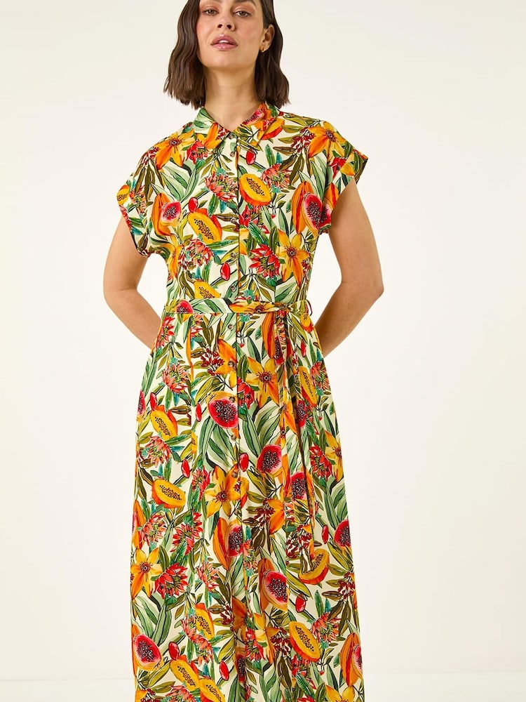 Roman Fruit Print Belted Midi Dress - Imagen 1 de 5