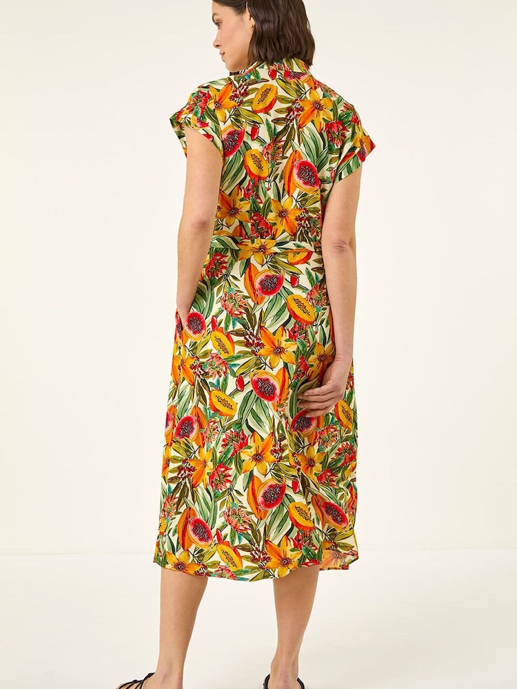 Roman Fruit Print Belted Midi Dress - Imagen 2 de 5