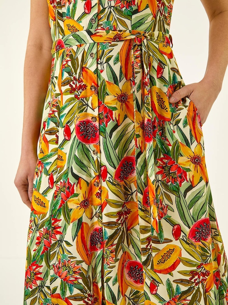 Roman Fruit Print Belted Midi Dress - Imagen 5 de 5