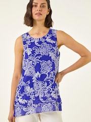Roman Blue Floral Sequin Vest Top - Image 1 of 5