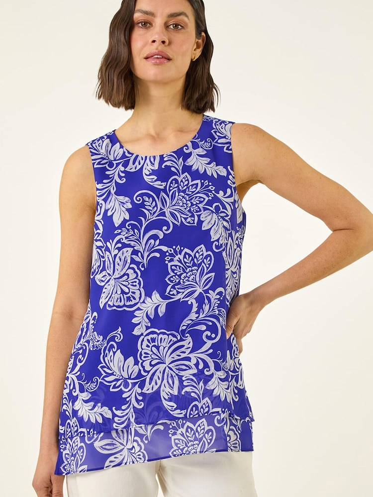Roman Blue Floral Sequin Vest Top - Image 1 of 5 Roman Blue Floral Sequin Vest Top - Image 1 of 5