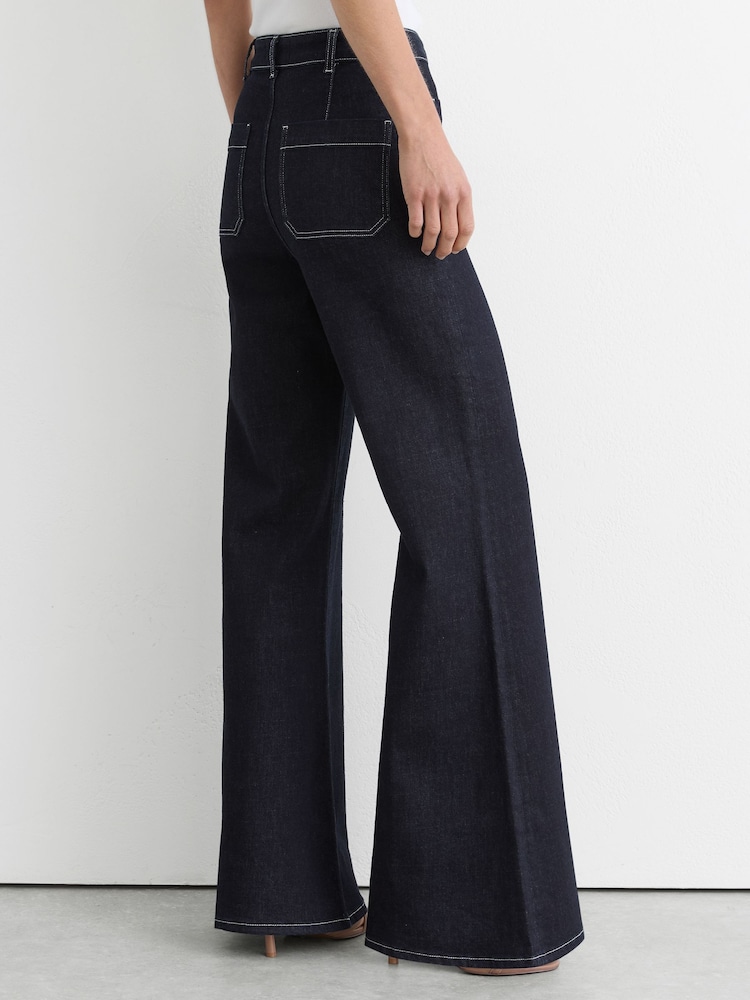 Reiss Indigo Blue Sakura Tall Patch-Pocket Flared Jeans - Image 1 of 7