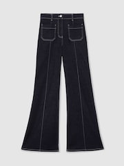 Reiss Indigo Blue Sakura Tall Patch-Pocket Flared Jeans - Image 2 of 7