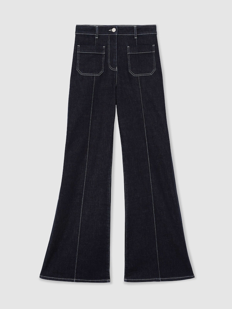 Reiss Indigo Blue Sakura Tall Patch-Pocket Flared Jeans - Image 2 of 7