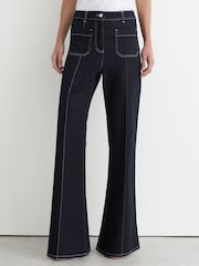 Reiss Indigo Blue Sakura Tall Patch-Pocket Flared Jeans - Image 3 of 7