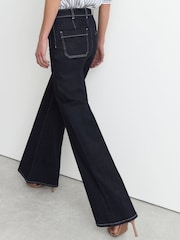 Reiss Indigo Blue Sakura Tall Patch-Pocket Flared Jeans - Image 4 of 7