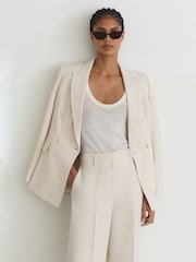 Reiss White Ottie Jacquard Wide-Leg Suit Trousers - Image 4 of 8