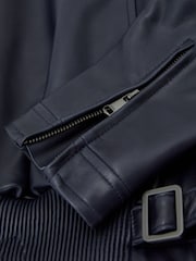 Reiss Ink Blue Sorina Petite Leather Zip-Through Moto Jacket - Image 9 of 10