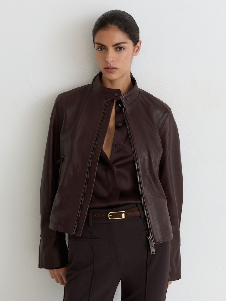 سترة بايكر جلد Erin من Reiss - صورة 1 من 8