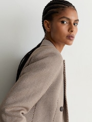 Reiss Taupe Neutral Aubrey Petite Wool-Blend Textured Double-Breasted Blazer - Image 6 of 9